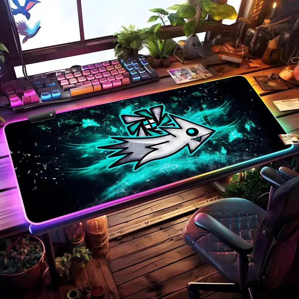 

Happy Cartoon Geometry Dash Mouse Pad RGB Gaming Mouse Pad Desk Mat HD Gamer Large LED Light XXL MousePads