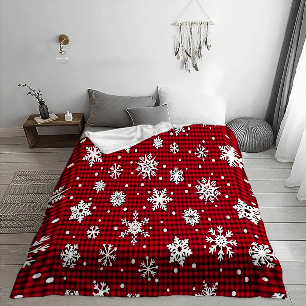 Red Plaid Snowflake, Christmas Gift, Blanket, White Snowflakes on Checkered Pattern, Home Decor, Soft Cozy Multi-Purpose
