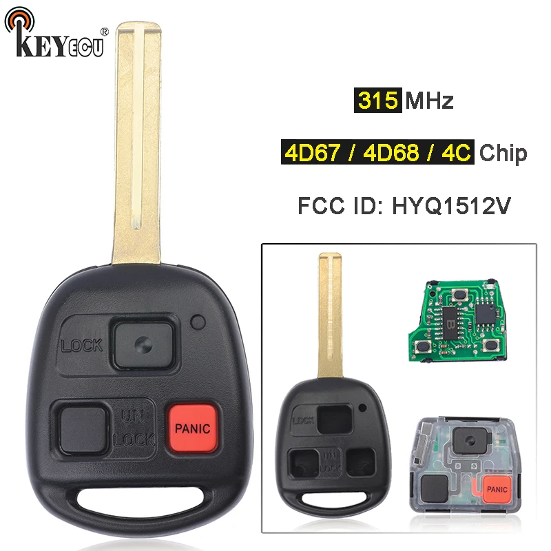 

KEYECU 315 МГц 4C/ 4D67/ 4D68 чип FCC ID: HYQ1512V 89070-60801 дистанционный брелок для Lexus LX470 GX470 1998-2009 TOY48 лезвие