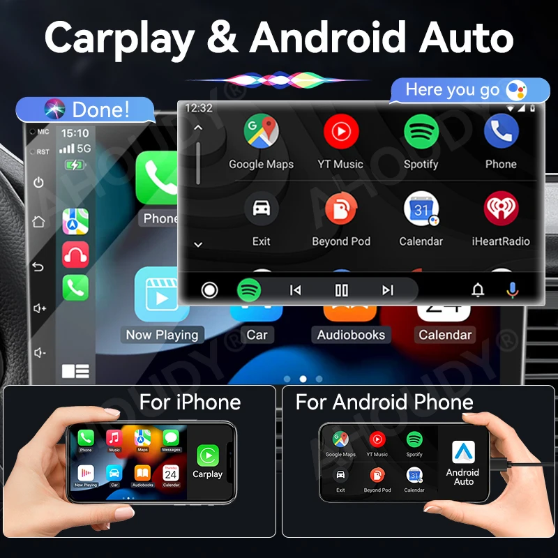 AHOUDY Universal 9 بوصة Android Car Radio Wireless Carplay Android Auto 2 DIN Auto Radio Support Split Screen Google Play
