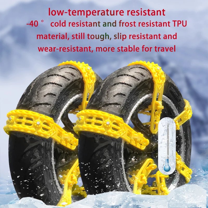 

Universal Rubber Tire Snow Chains for Car Motorcycle Bike Tricycle, Winter Emergency Anti-Skid Reusable Cable Tie 60x4cm