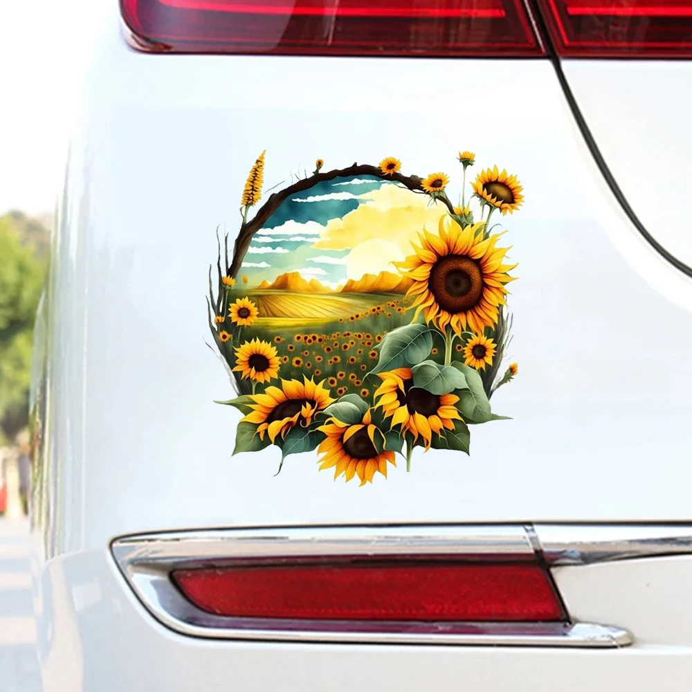 Sunflower Field Scenery Creative Waterproof Vinyl Stickers Floral Decals for Car Truck Vehicle Exterior Decor Accessories