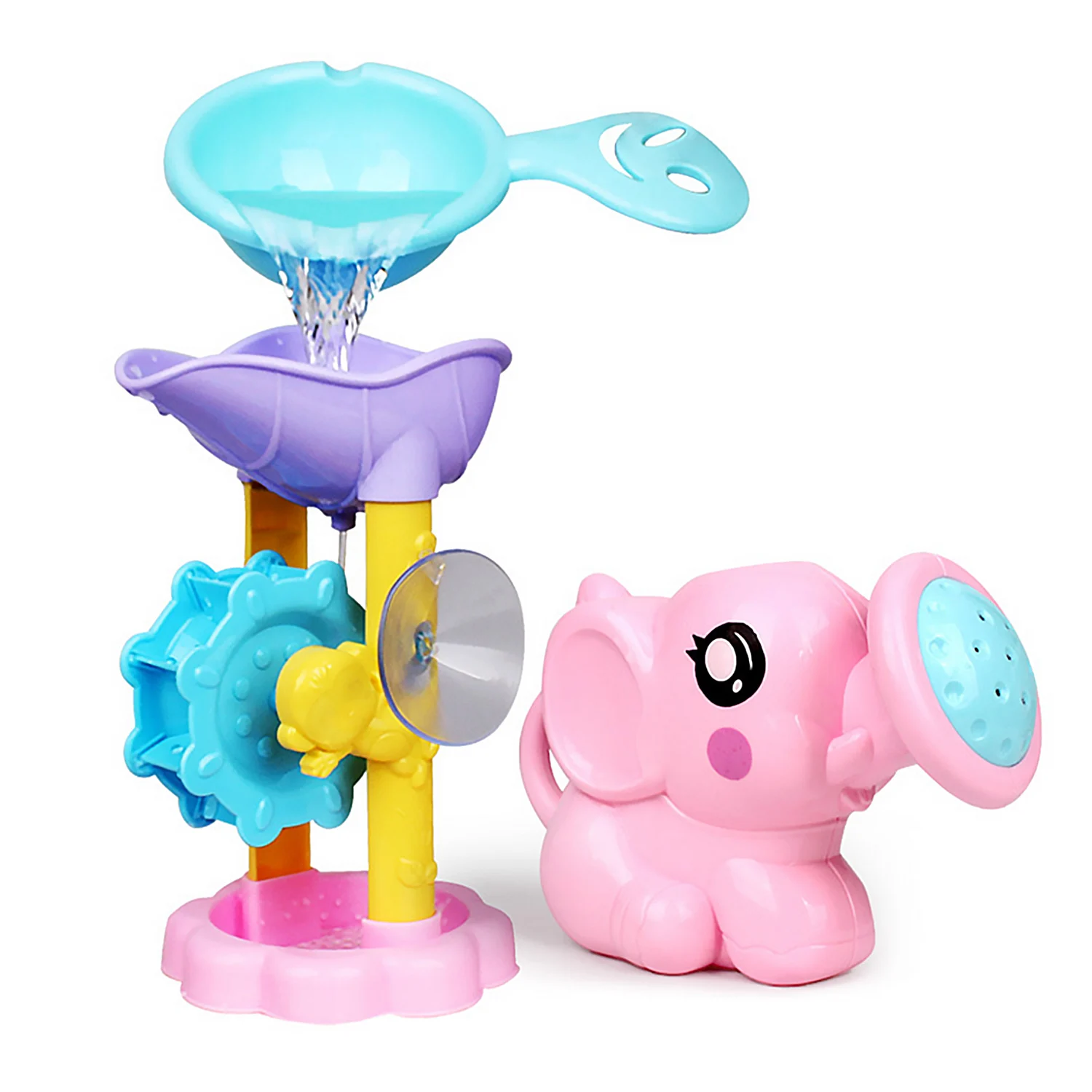 Waterwheel Bath Toys Set for Kids Bathroom Game Random Color Interactive Piglet Elephant Shower Watering Can Water Toys