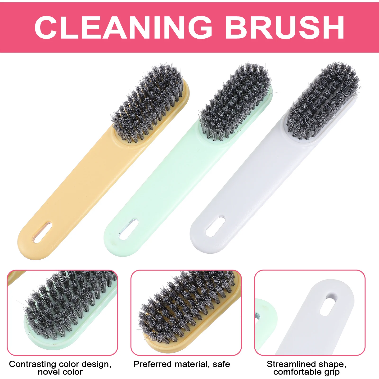 3 قطع من فرش تنظيف الأظافر ذات شعيرات ناعمة من البلاستيك الفاخر متعدد الاستخدام للأحذية والغسيل والحمام والمكتب المنزلي