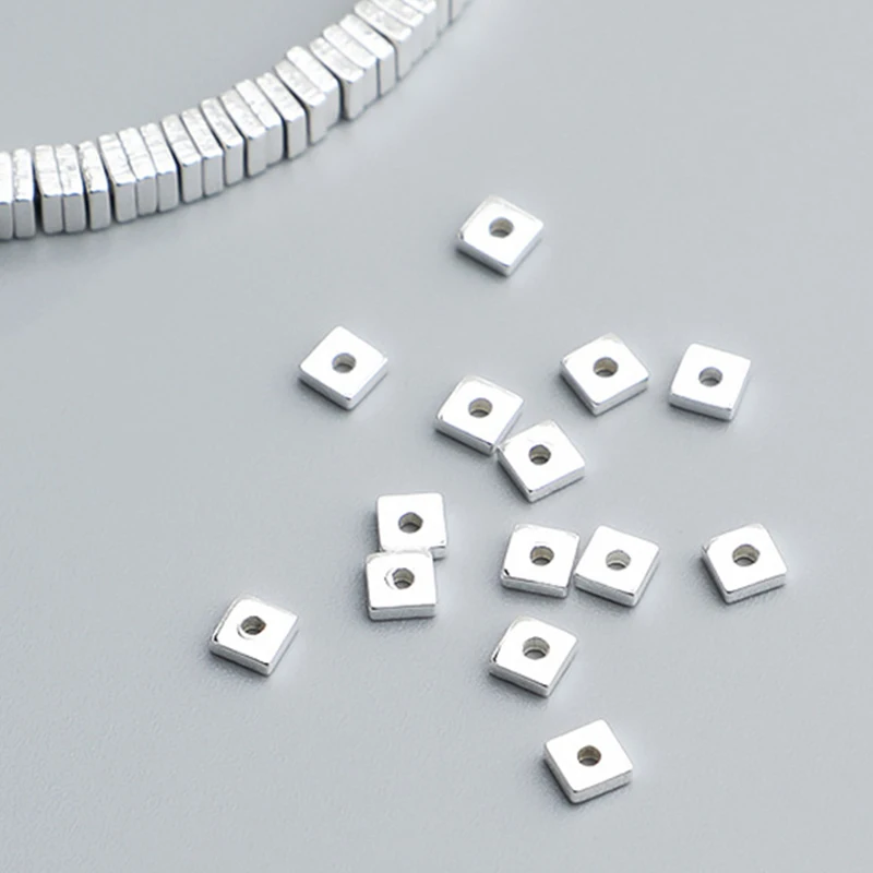 10pcs/Lot 925 Sterling Silver Flat Square Small Loose Beads 1.5/2/2.5/3mm Silver Beads Spacers DIY Bracelets Necklace Materials