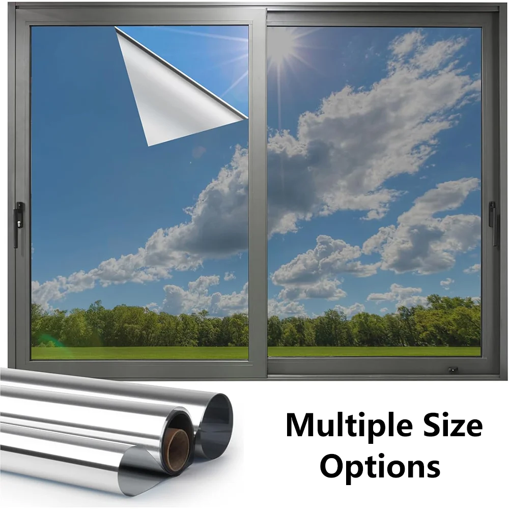 فيلم خصوصية النافذة في اتجاه واحد للخصوصية أثناء النهار، لون نافذة عاكس مضاد للأشعة فوق البنفسجية للمنزل والمكتب باللون الفضي #1