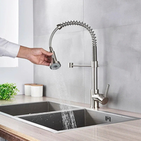 Spring Brushed Nickel Kitchen Faucet Deck Mounted Mixer Tap 360 Degree Rotation Stream Sprayer Nozzle Kitchen Sink Hot Cold Taps