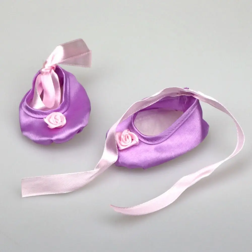 1 Pair Cloth Bow Doll Shoes Low Top Bowknot Mini Ballet Shoe Handmade Tie Up Doll Mini Shoes Dollhouse Miniature