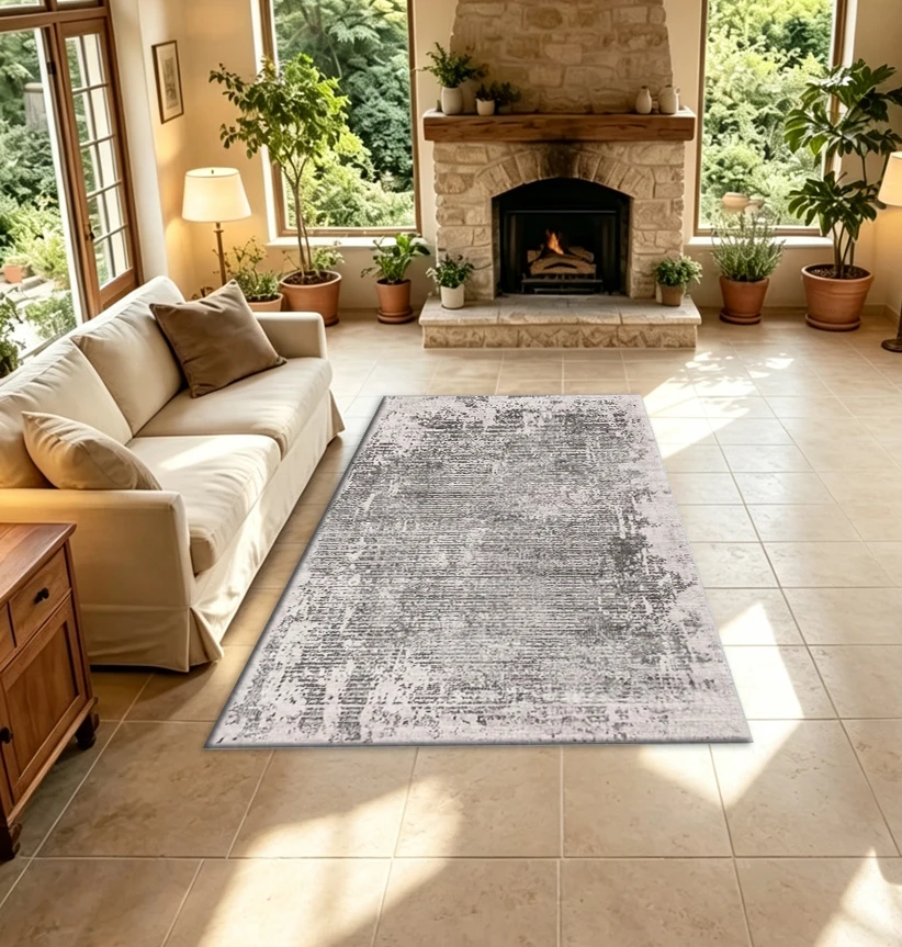 Vintage Worn Texture Carpet Rug Light Grey White Distressed Vertical Striped Household Area Rug For Bedroom Living Room