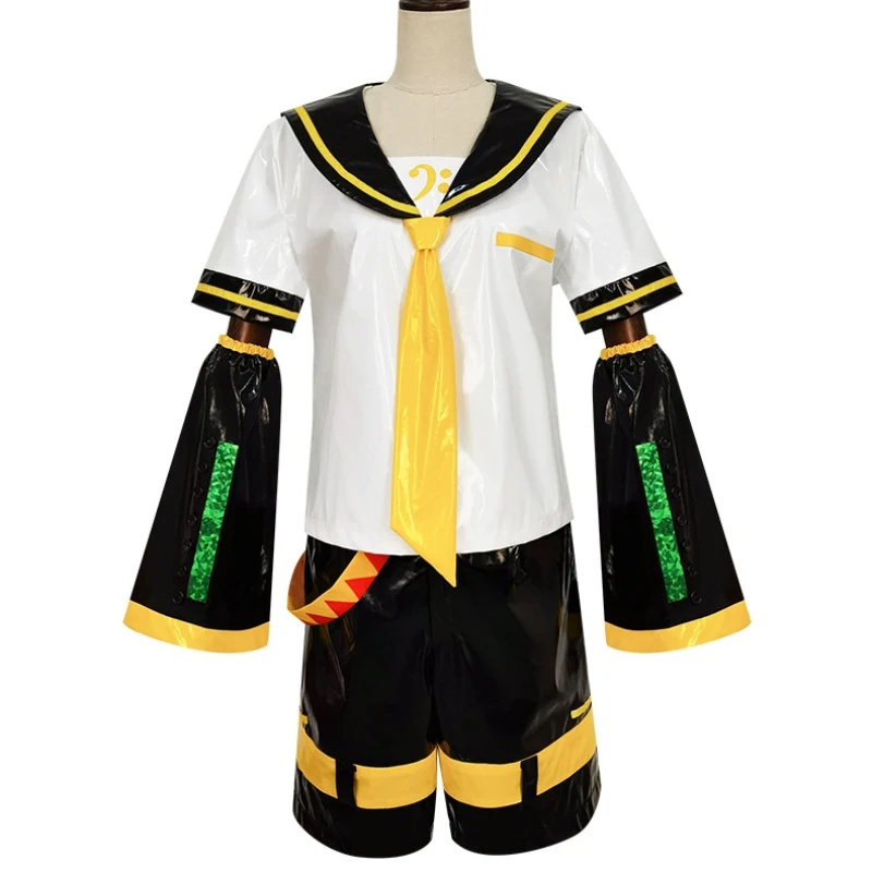 Kagaminee Rin/Len Cosplay with Ears Collab Series Rin Len Cosplay Top Shorts Idol Costumes Cosplay Outfit Patent Leather Uniform