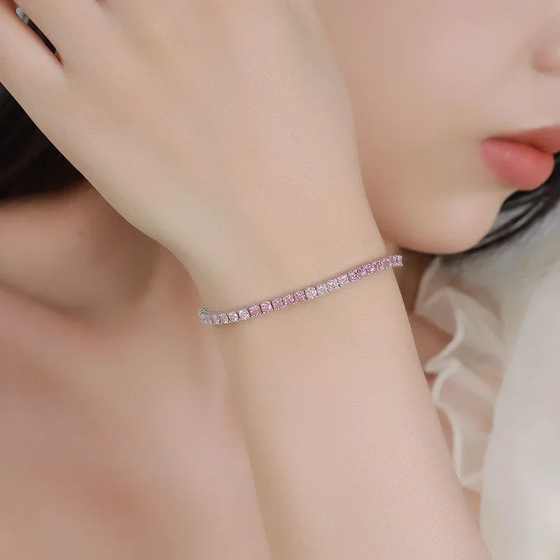GoldEclat  Luxury Solid Platinum PT950 Rhinestone Gradient Moissanite Diamond Bracelet Personalized All-match Full Diamond Br
