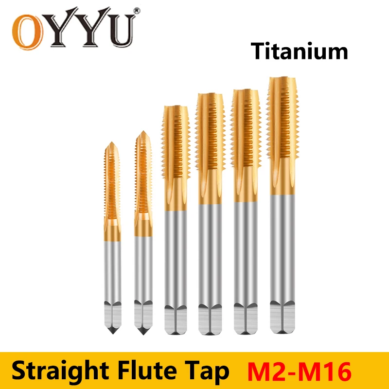 

OYYU Titanium Coating Screw Tap Drill Bit M2 M2.5 M3 M4 M5 M6 M8 M10 M12 M14 Metric Straight Flute Thread Tap Hand Machine Tools