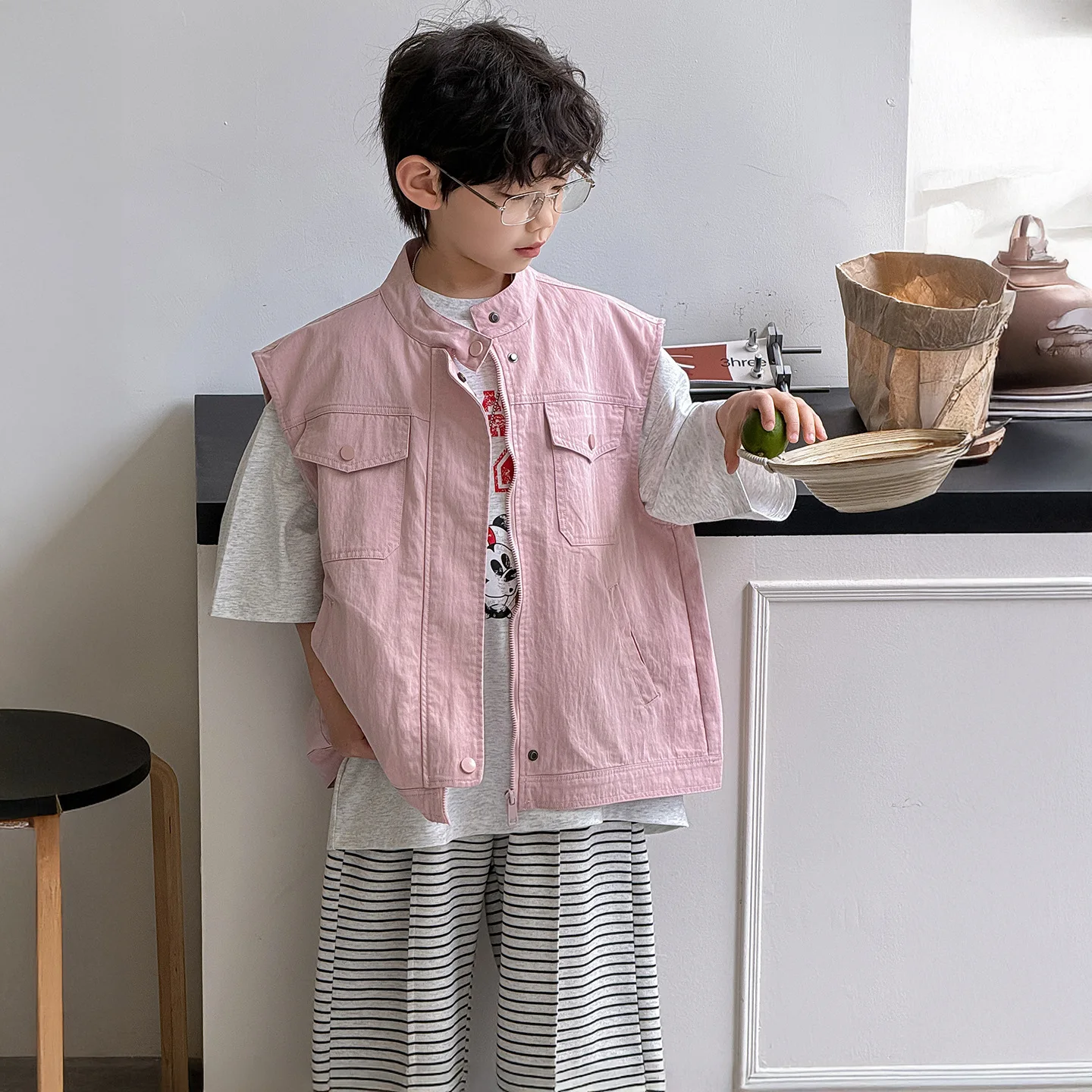 

Children Clothes Boys Vest Spring 2026 Korean Style New Pink Trendy Sleeveless Jacket Trendy Fashionable Kids Waistcoat
