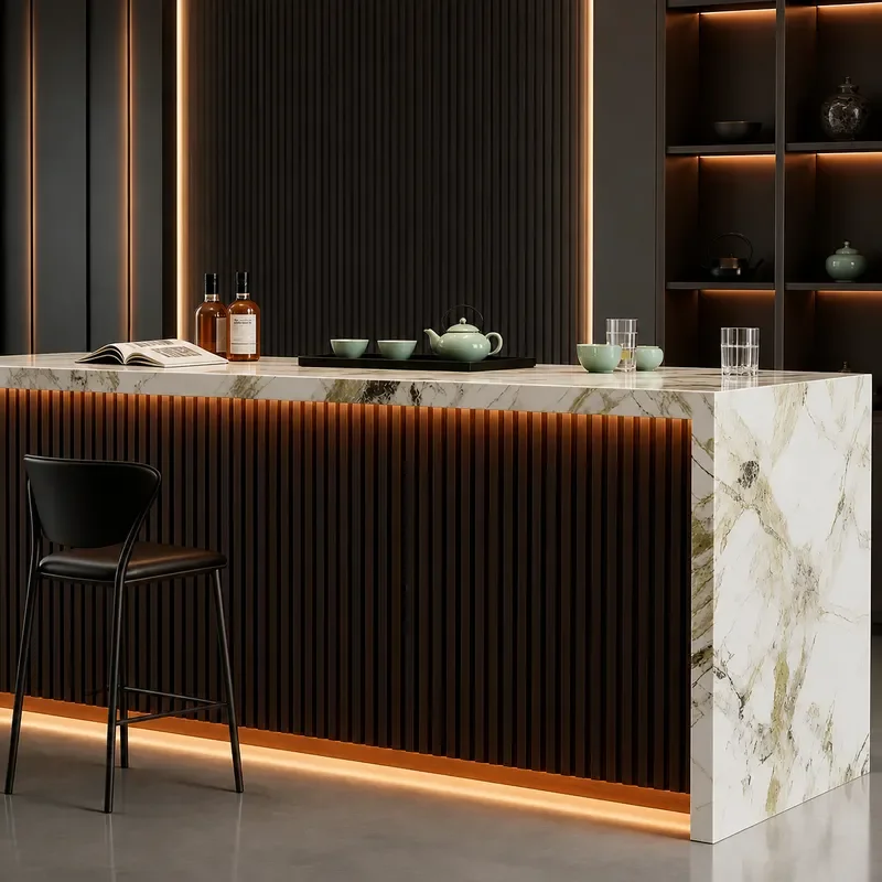 Household Living Room Rock Slab Bar Counter Mid Island Table Integrated High End Flush Large Storage Guide Counter Western