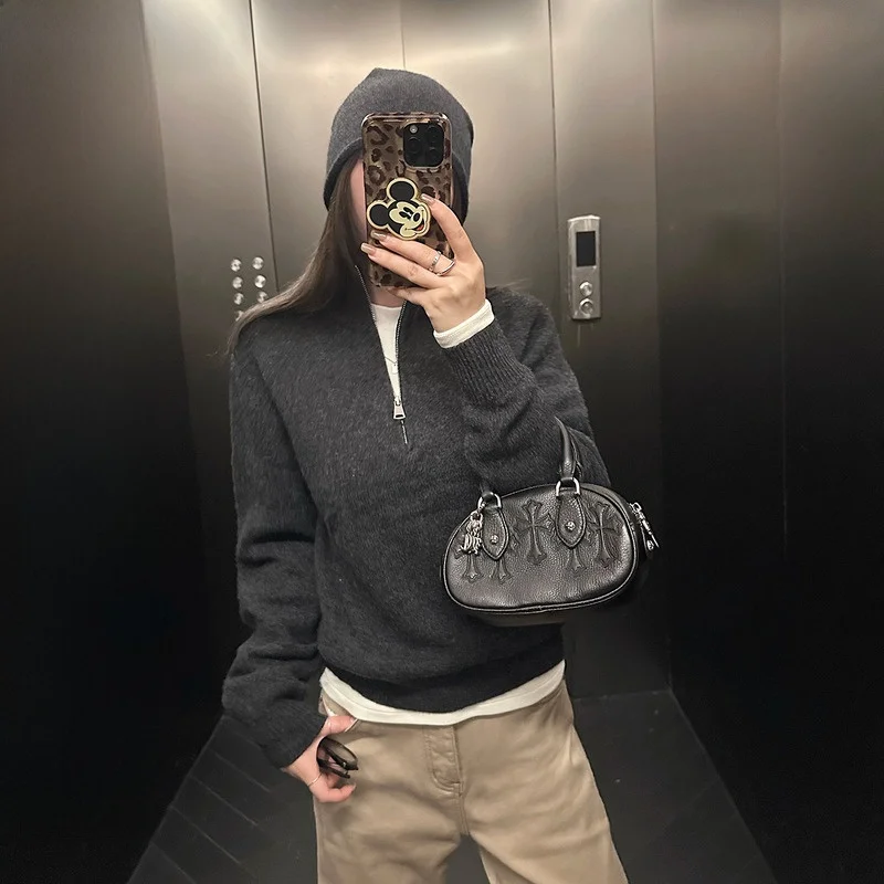 

Женский шерстяной свитер Zeng Yueban с высоким воротником на молнии, вязаный топ, модный дизайн, длинный рукав, стандартная длина, зимняя коллекция