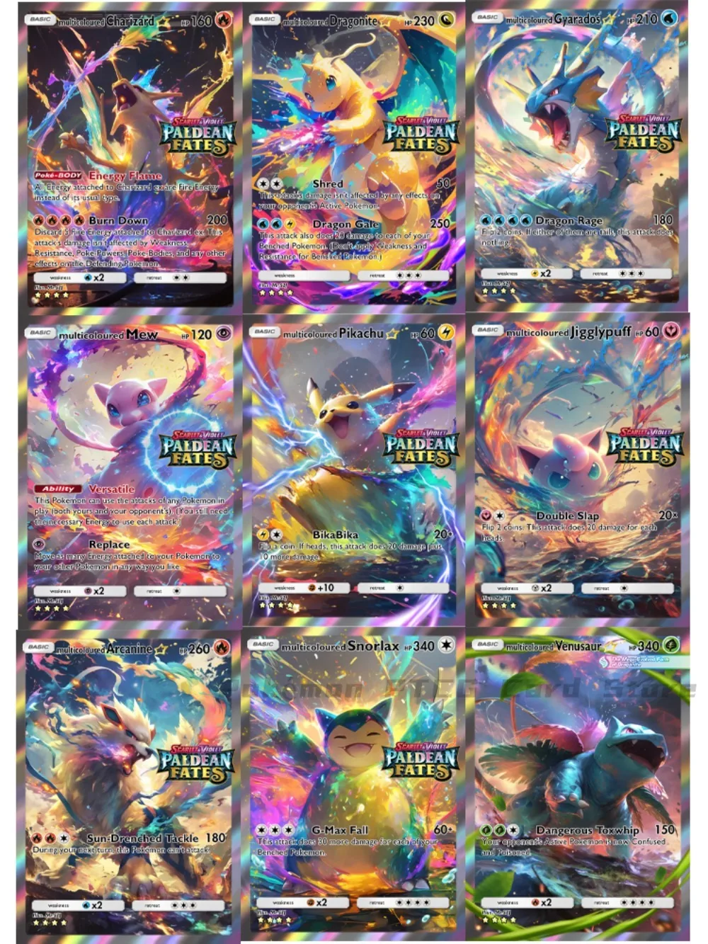 

9Pcs Pokemon PTCG Cards Paint Splashing Mew Snorlax Dragonite Venusaur Arcanine Collection Game Trading Cards Pokemon Gift