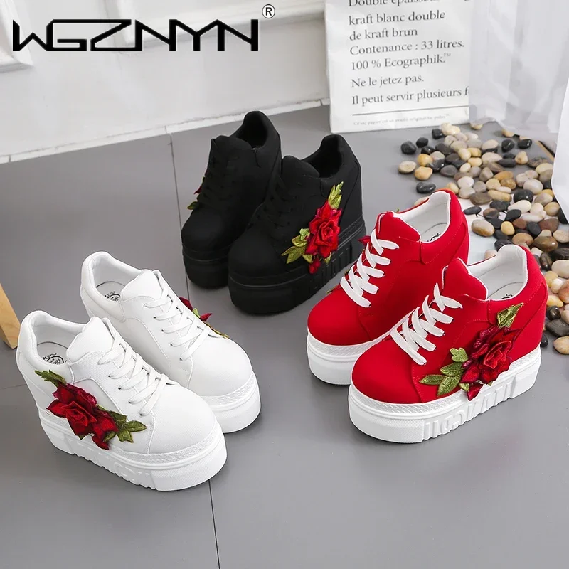 12 سنتيمتر عالية الكعب امرأة حذاء كاجوال أسافين منصة النساء أحذية Chaussure الخريف مصمم الارتفاع زيادة مضخات بيضاء أحذية رياضية