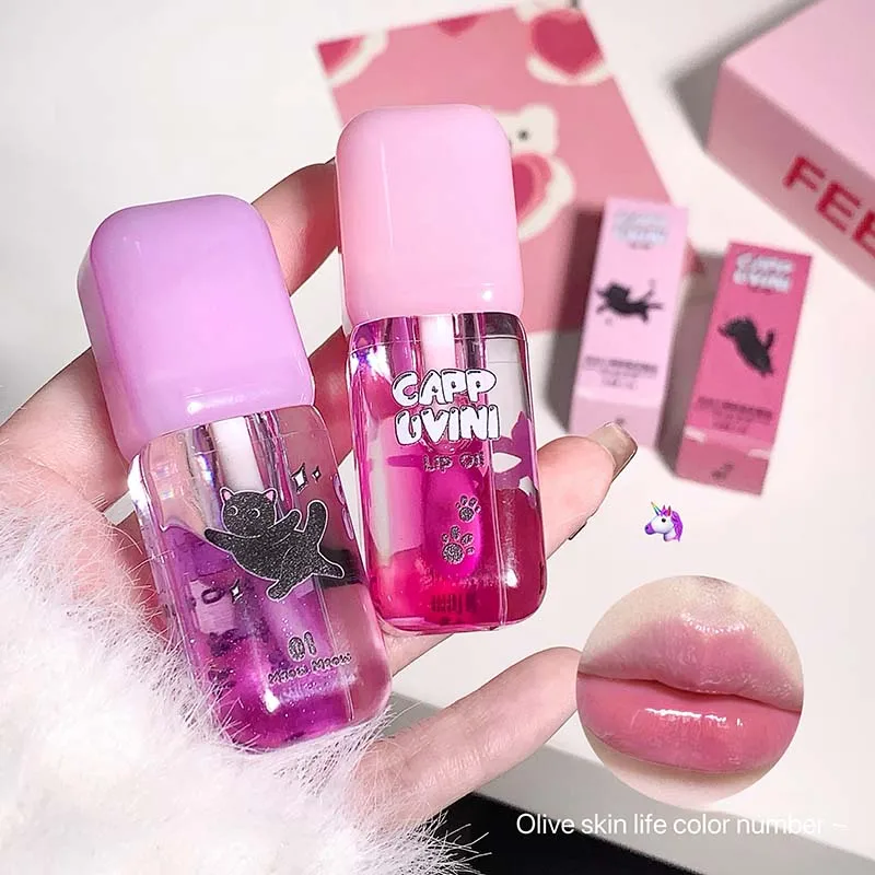 Cappuvini Cat temperatuurveranderende lipolie Verdunt liplijnen met transparante fijne glitterlipgloss om stekelige lip te creëren