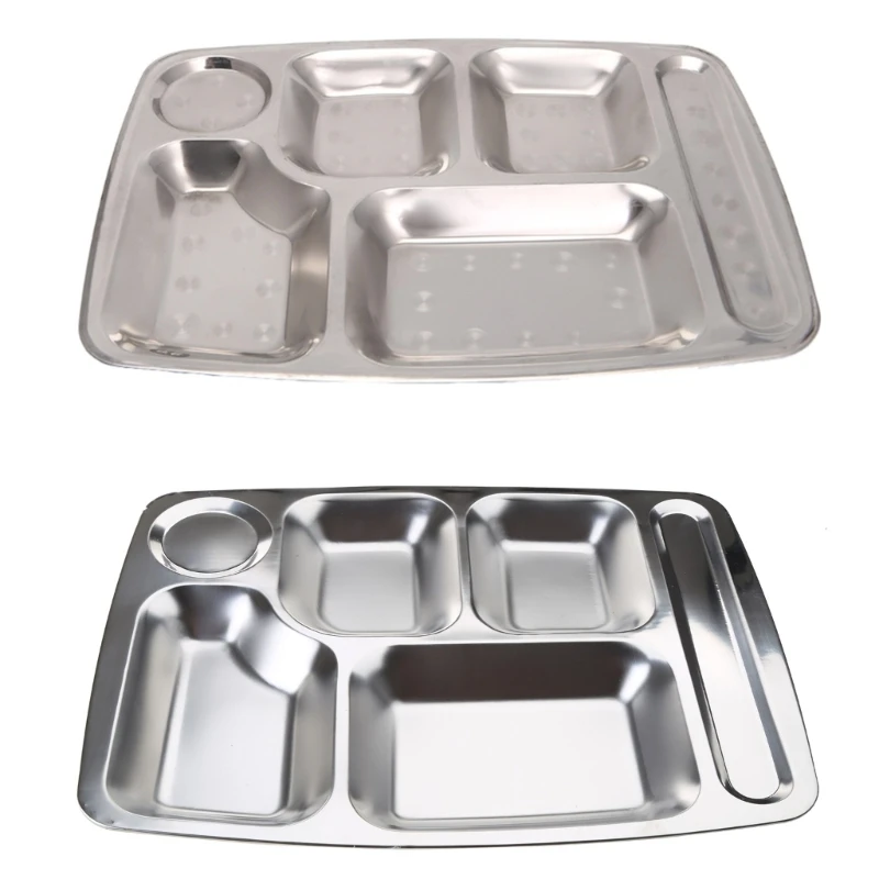 Y1UB Stainless Steel Divided Dinner Tray Lunch Container Plate 4/5/6 Section