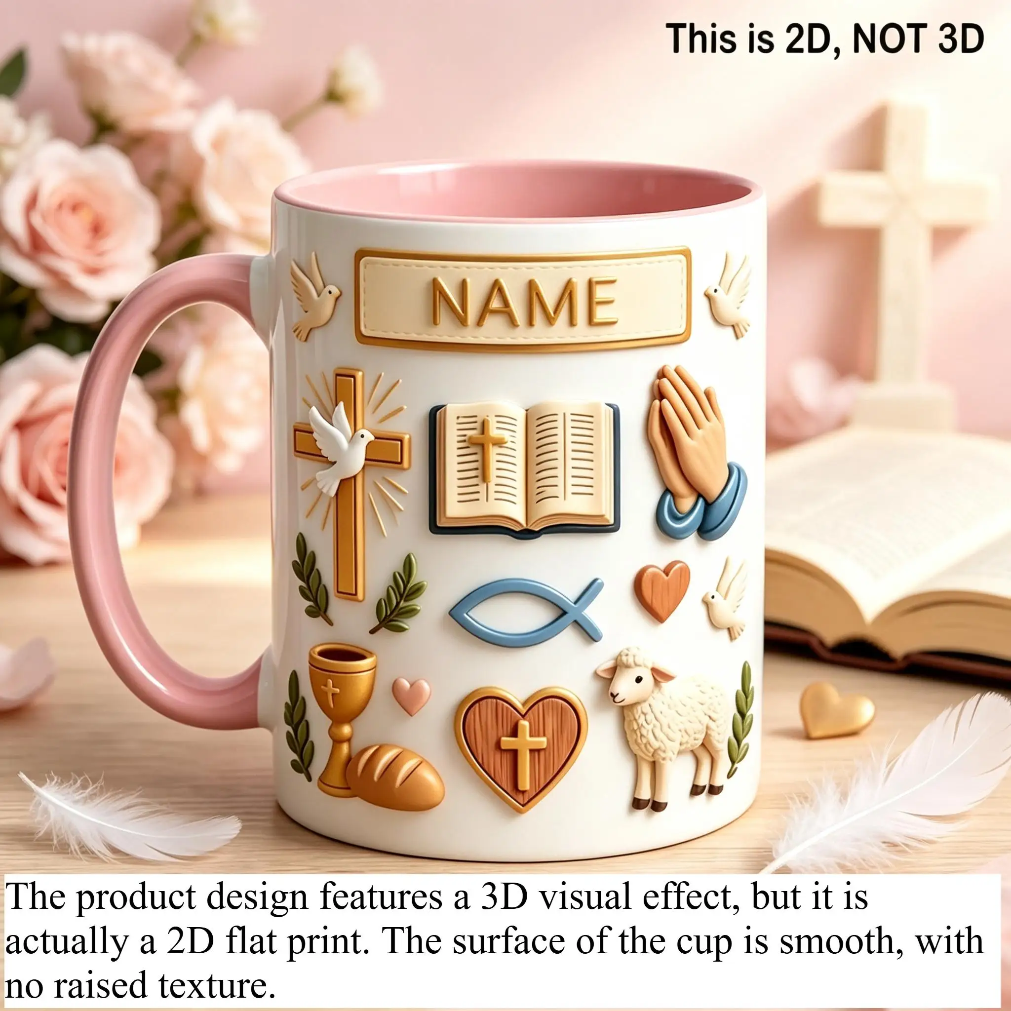 Personalized Christian Mug 11oz Ceramic Coffee Cup Cross Bible Dove Lamb Print Custom Name Gift for Baptism Christmas