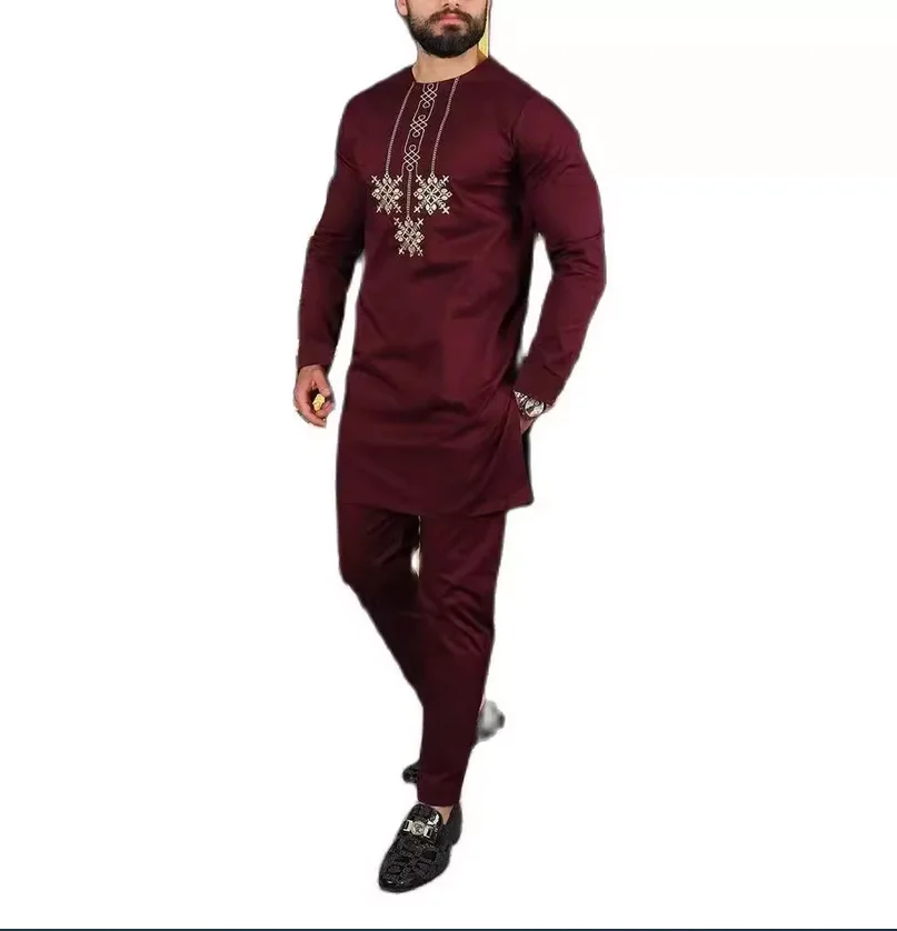 Kaftan Luxury Men Suit Embroied Top pantaloni 2 pezzi Set Das