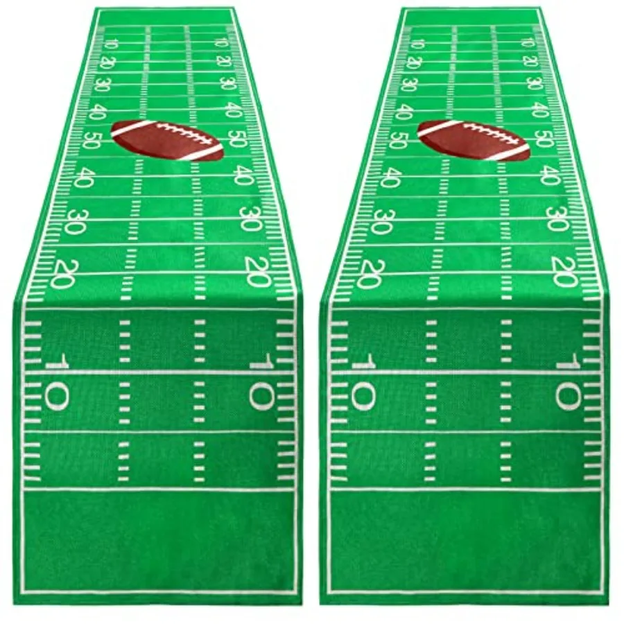

2 Pcs Football Table Runner Football Game Day Tablecloth Green Table Runner Table Centerpieces Decor for Kitchen Dining Home S