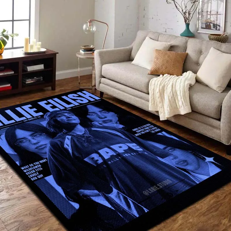 Billie Eilish Singer Music Album Art Print Flannel Area Rug Non-Slip Floor Mat For Bedroom Living Room Indoor Home Decor Gift