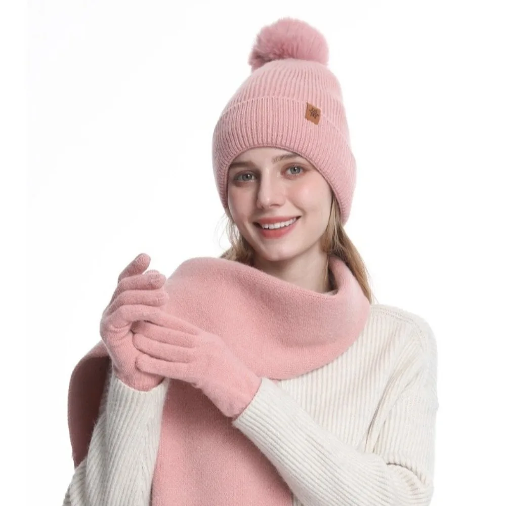 3Pcs/Set Warm Winter Hat Scarf Gloves Set Lining Windproof Knit Beanie Snood Set Thicken Elastic Scarf Neck Warmer Suit