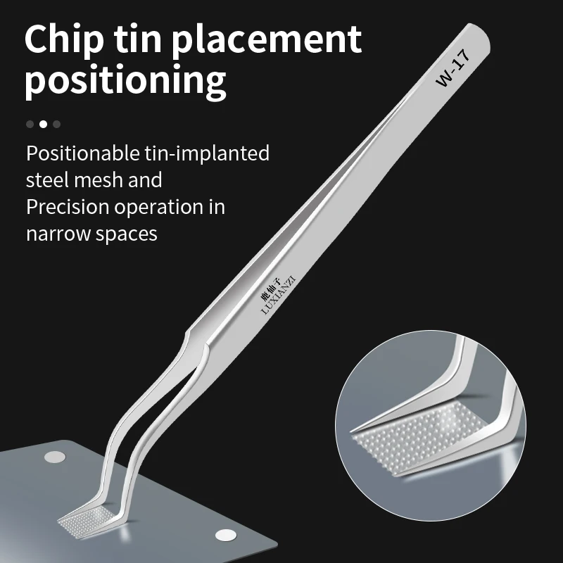 LUXIANZI Chip Tin Placement Tweezers For Phone Circuit Board Positioning Repair Tool Stainless steel Anti-magnetic Tweezers