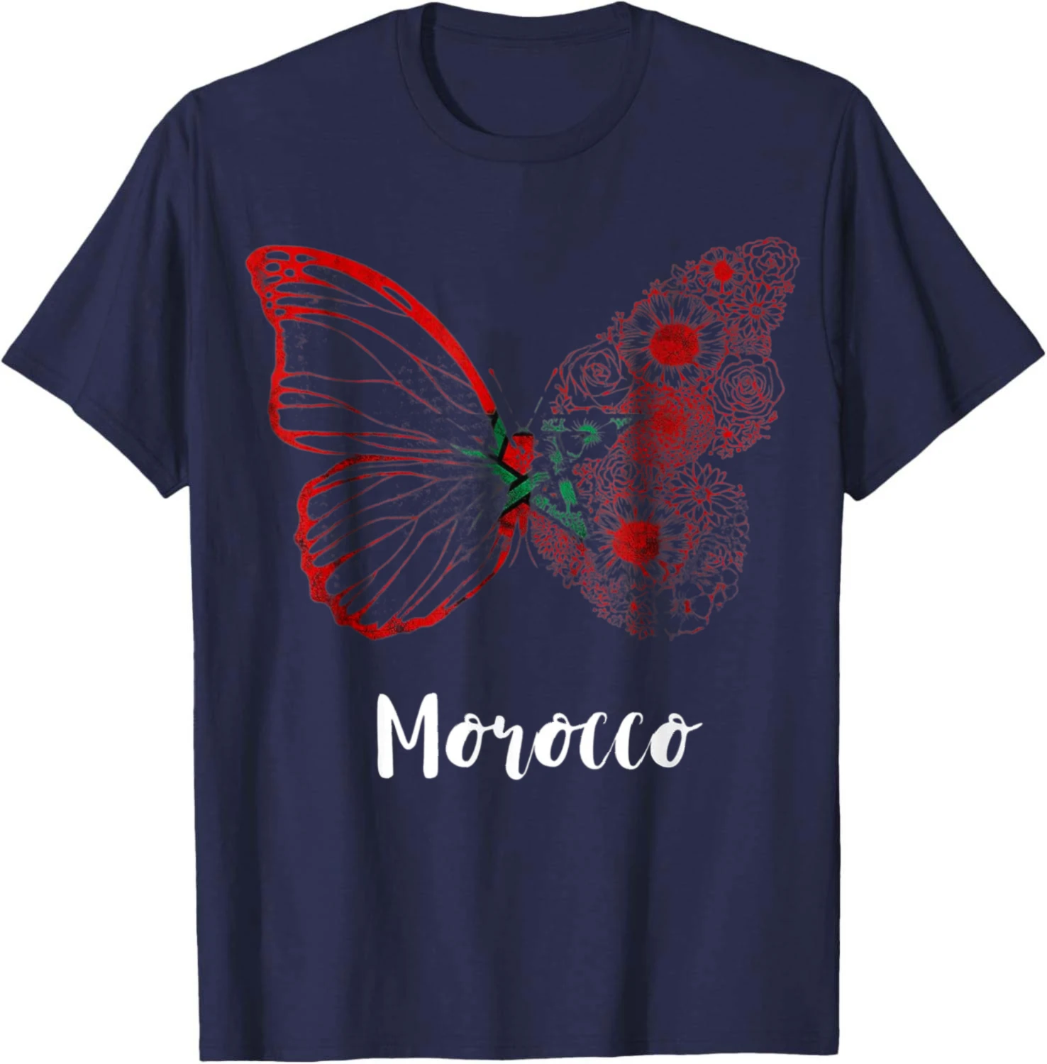 Morocco Butterfly Vintage Moroccan Roots Moroccan Flag T-Shirt Casual Individuality Streetwear Clothing Cotton Summer Tops