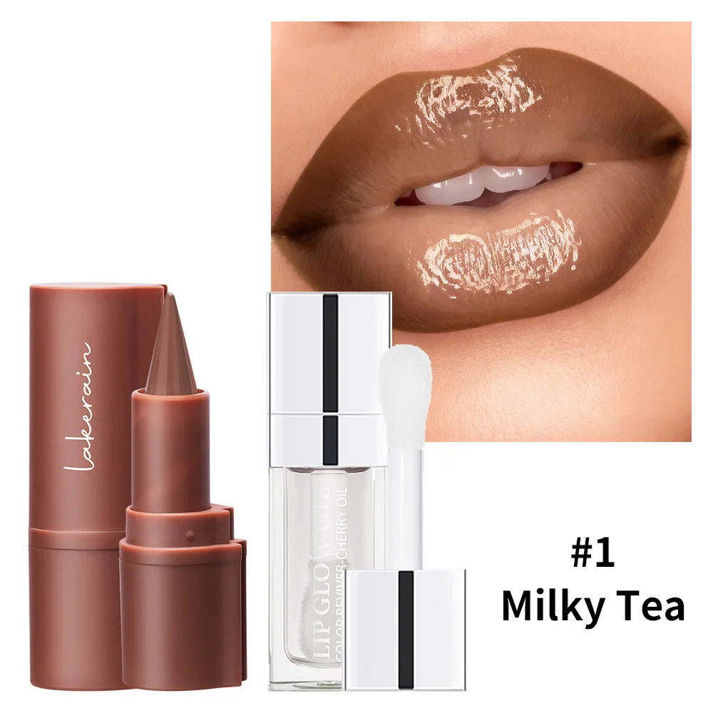 مجموعة ملمع شفاه ثلاثية الأبعاد وبطانة شفاه تركيبة مرطبة تحديد الشفاه تطبيق دقيق أنماط مكياج متعددة الاستخدامات لمستحضرات التجميل ذات لمسة نهائية طبيعية