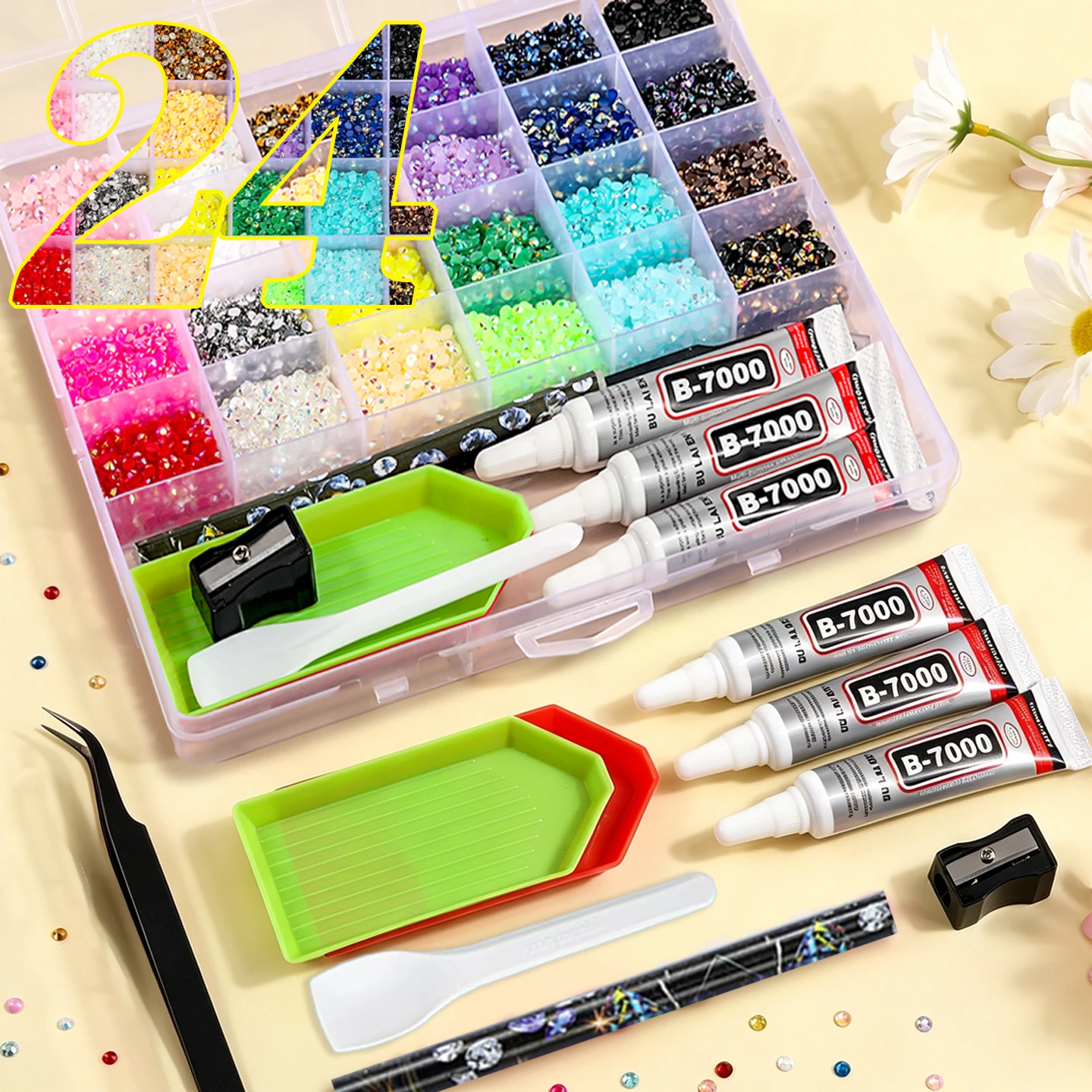 24 32 36 Grid 32000Pcs Mixed Color Resin Drill Set AB Jelly Bedazzling Kit Flatback Rhinestones for Nail Art, Clothing, Glasses