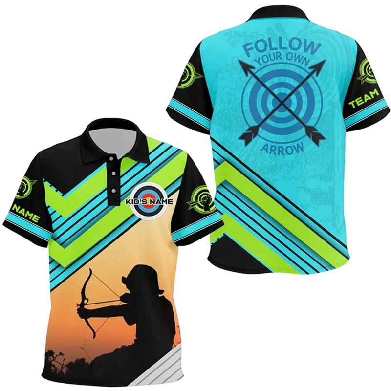 Archery Sports Pattern Polo Shirt For Men Customized 3D Printed T-Shirts Summer Street Loose Short Sleeve Lapel Tops Button Tees