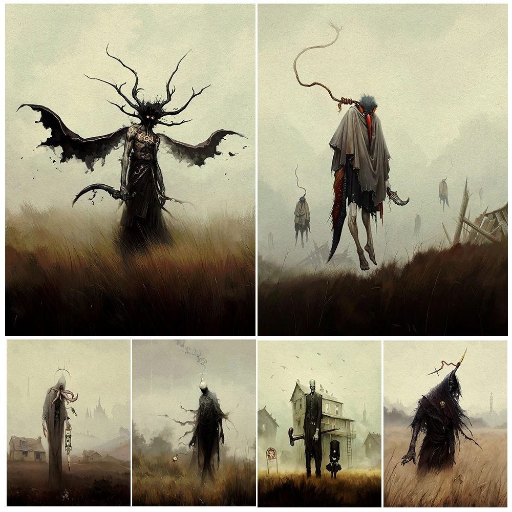 Autumn Undead-Wizard Vintage Wall Art Canvas Painting Pagan Witchcraft And Black Magic Element Art Poster Print Home Decoration