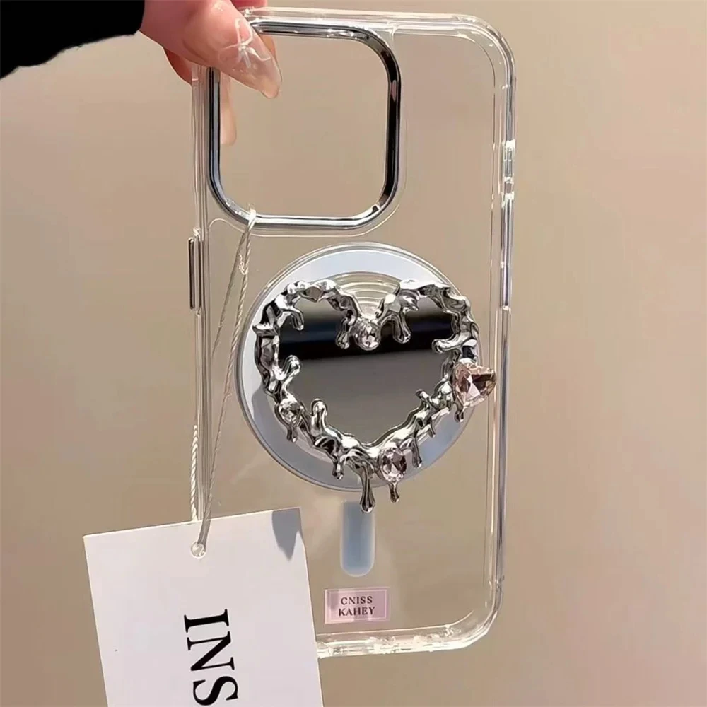 Miroir De Luxe Dobrável En Forme De Cœur D'amour Fondu 3D Pour Suporte Magsafe Griptok Anneau De Doigt De Suporte De Telefone Pour