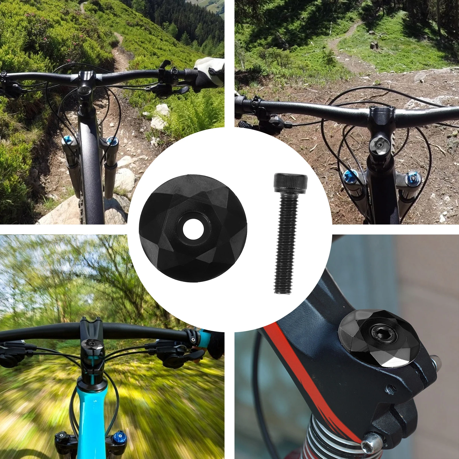 

1 Set Aluminium Alloy Bike Bowl Cover For Mountain Bike Front Fork Handle Stem Cap Durable Lightweight Smooth Surface Headset