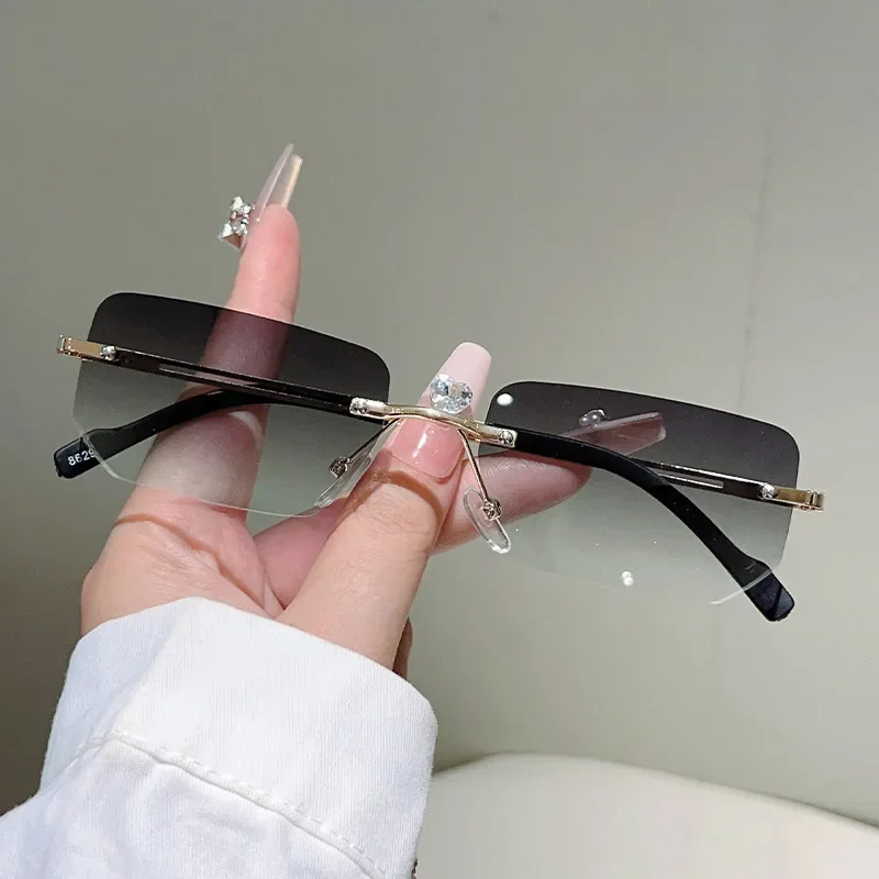 New Rimless Sunglasses UV400 Fashion Square Metal Glasses for Men Women Designer Man's Brand Sun Glasses Shades for Outdoor