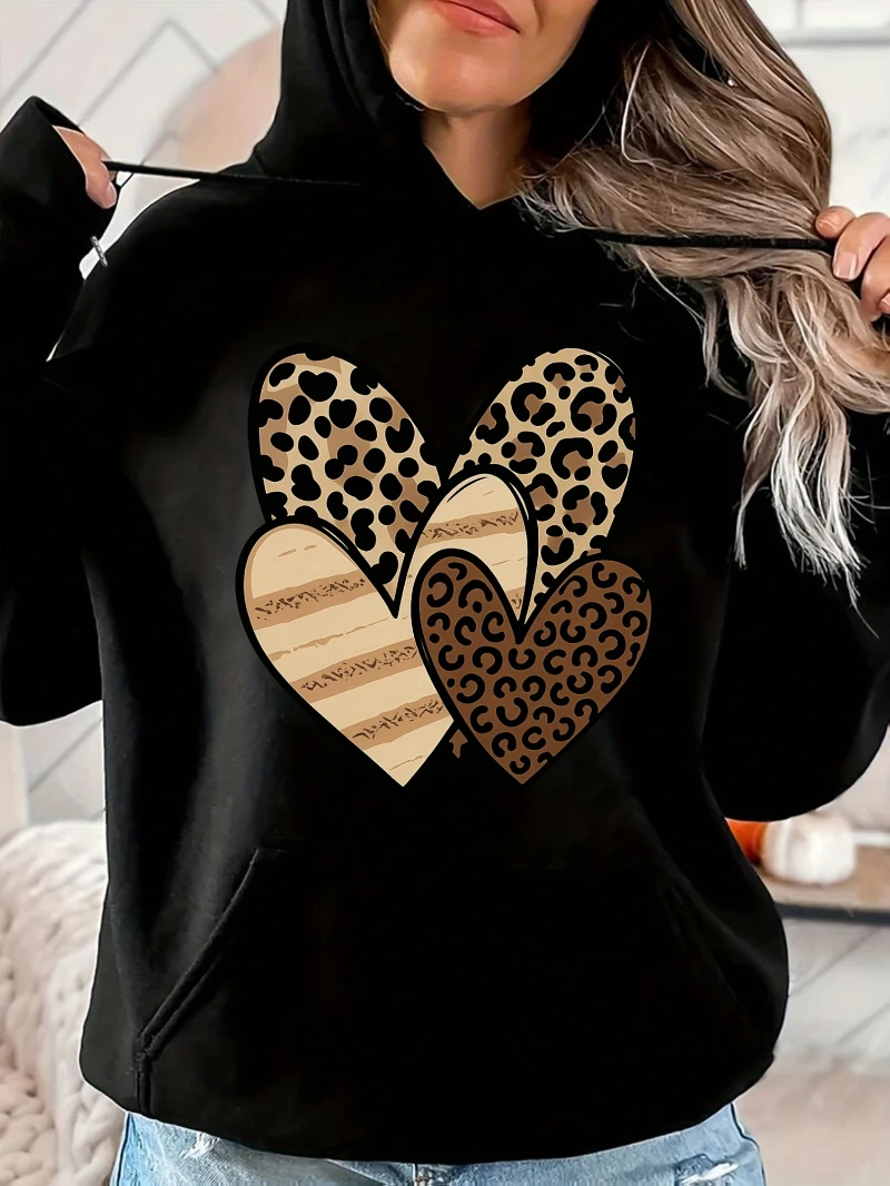

2025 г. Осенне-зимняя женская толстовка с леопардовым принтом в виде сердца, черный свитер, пуловер, элитная роскошь для мужчин и женщин, топ Y2k