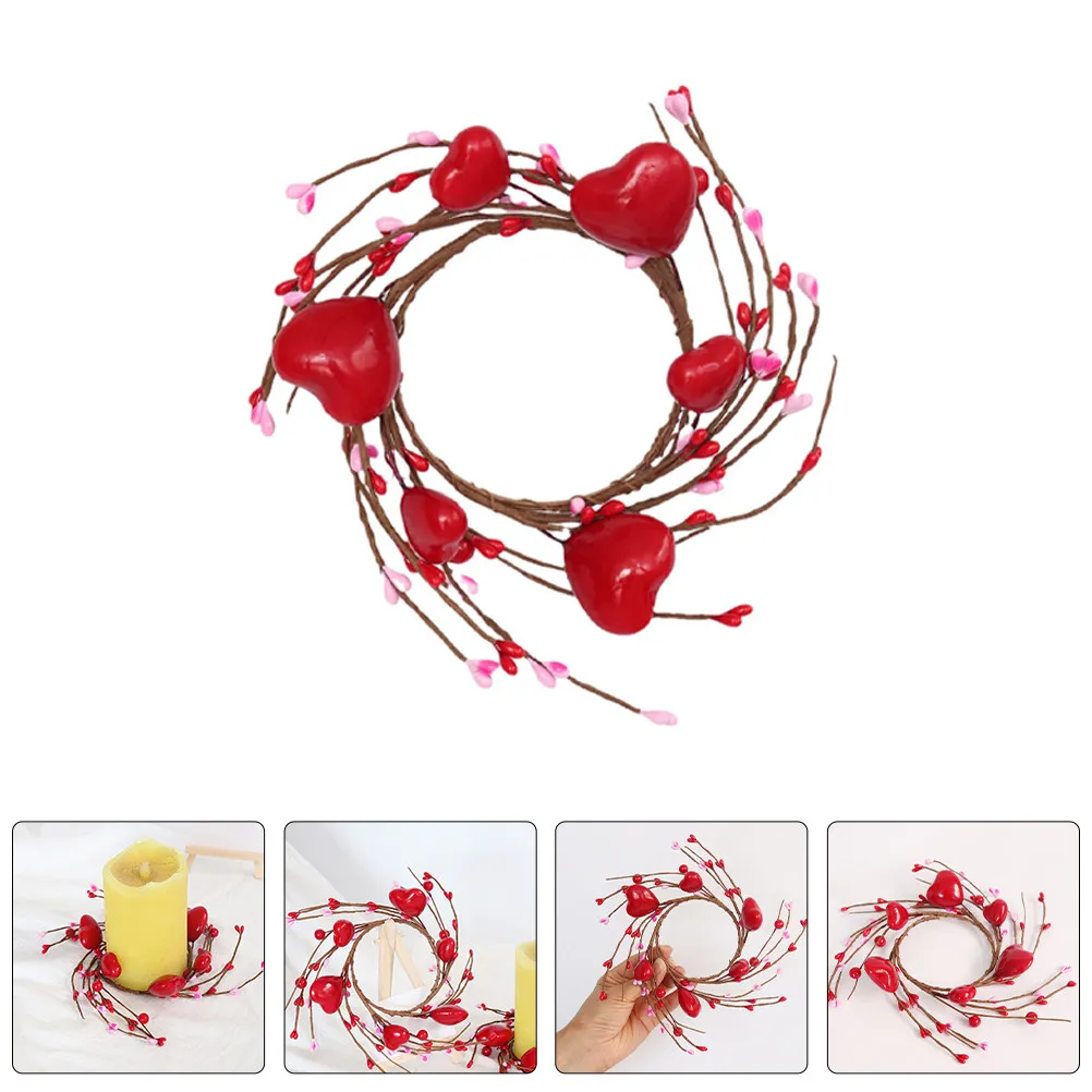 2Pcs Red Berry Rings Heart Design Versatile Holiday Holder for Tealight Candles Table Centerpiece Valentine Wreath