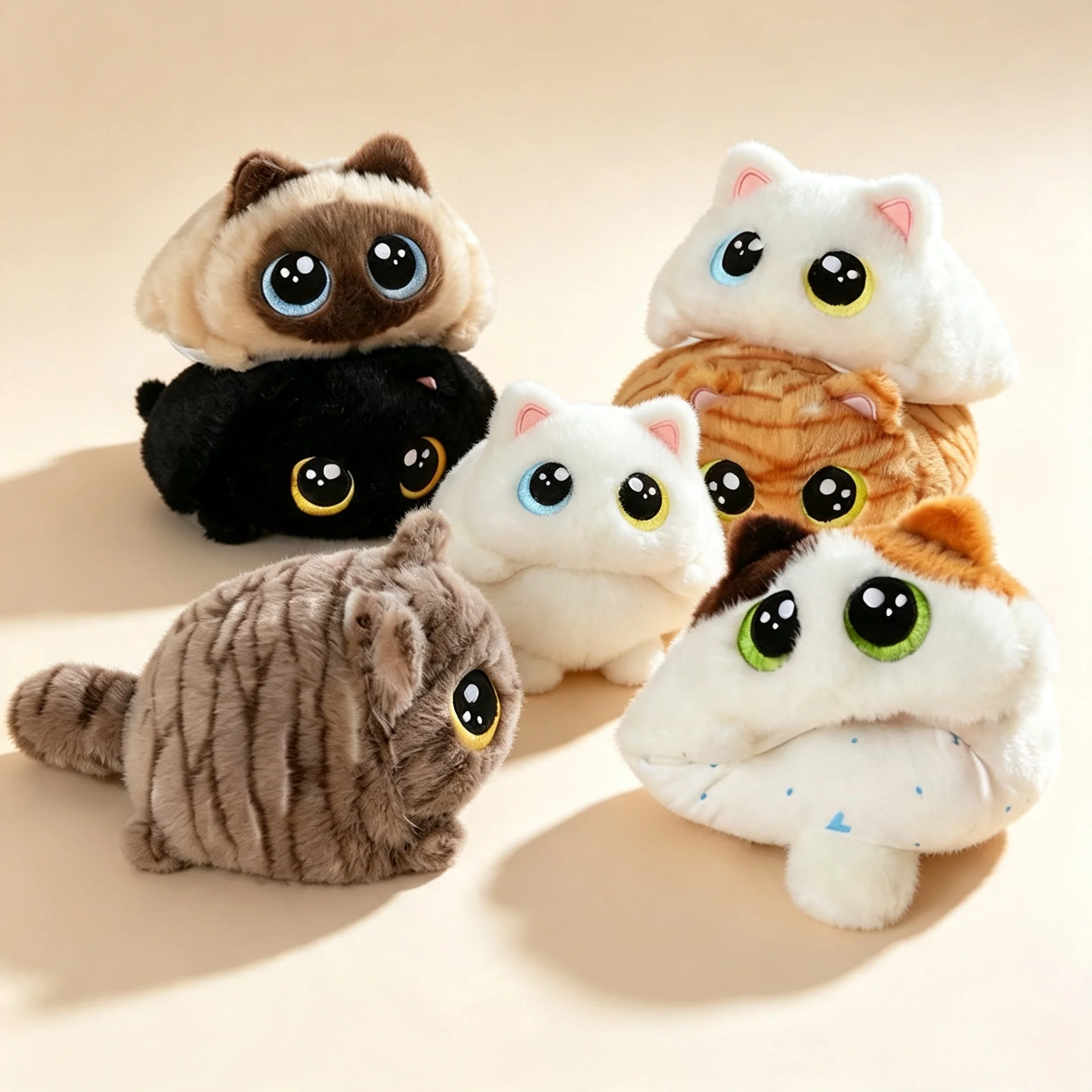15cm Squeezable Stress Relief Cat Doll Kawaii Chubby Cats Plushies Calico Black Cat Stuffed Toy Desk Companion Boy Girl Gift
