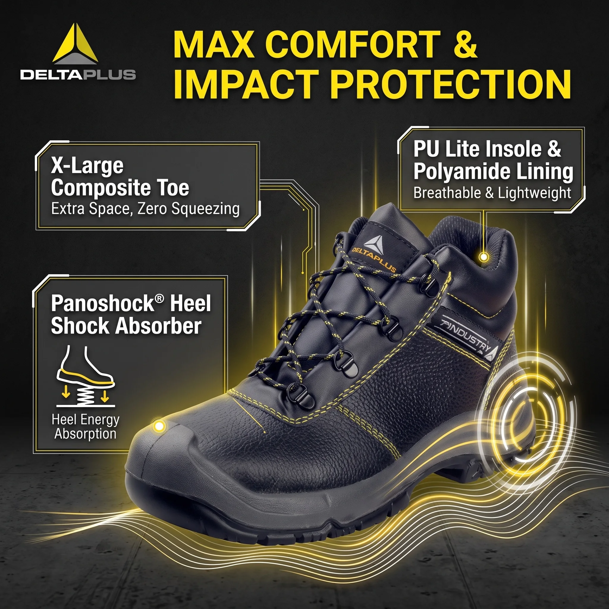 Work Boots for Man Steel Toe High Top Leather Safety Shoes Non Slip Heat Resistant Heavy Duty Rubber Sole Industrial Protective