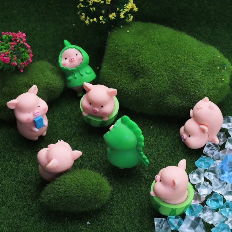 10Pcs Lovely Mini Pig Resin Ornaments Toy Cute Pink Pig Model Figurine Car Accessory Home Office Table Decor Birthday Gift