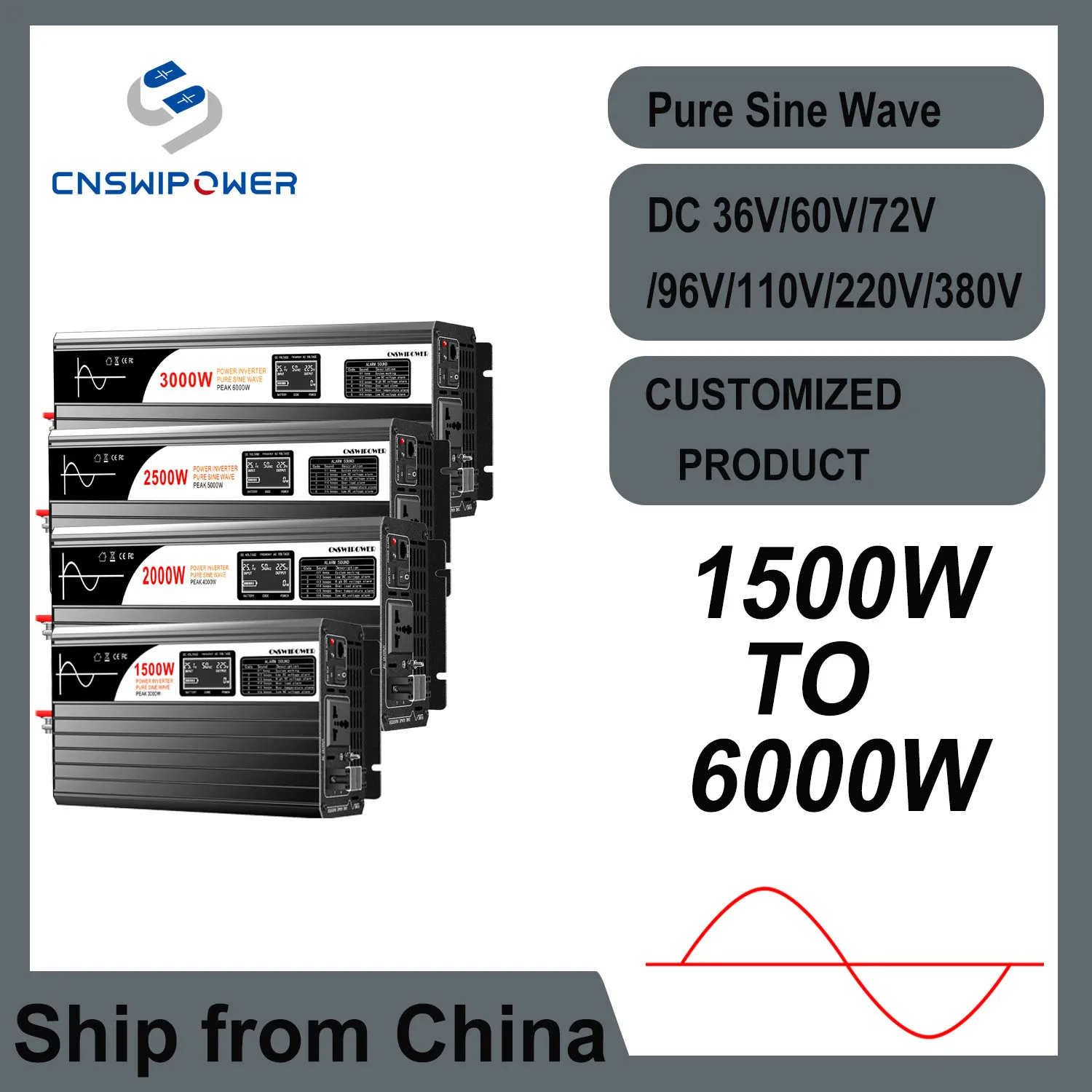 

Inverter 380V 1000W 2000W 2500W 3000W 3200W 5000W Pure sine wave Solar Power inverter AC 60V/72V/96V/110V/380V For tailor-made