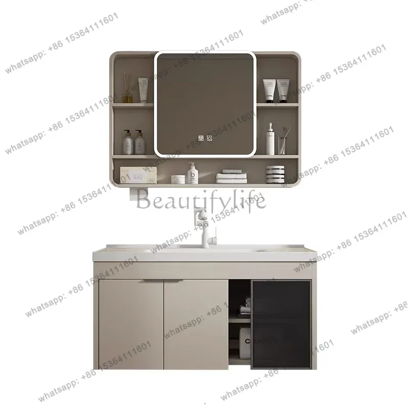 Toilet modern honeycomb aluminum bathroom cabinet combination rounded corner arc integrated ceramic wash basin