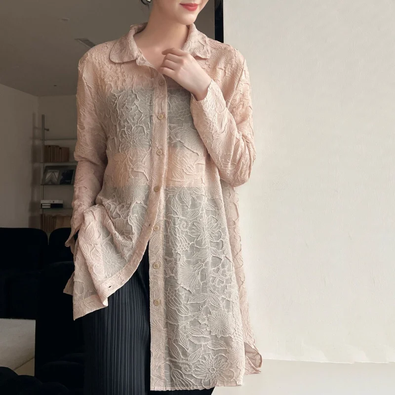 Miyake Gegenqualität für Herbst, Frühling und Sommer, neue Artikel, robustes, plissiertes, ultradünnes Spitzenhemd, Freizeithemdjacke [1815]