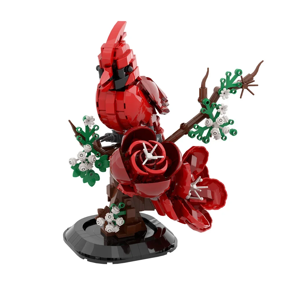 MOC 北方枢機卿鳥レンガモデルクリスマス Cardinalis 赤い鳥ビルディングブロック組立おもちゃ子供 DIY 誕生日プレゼント