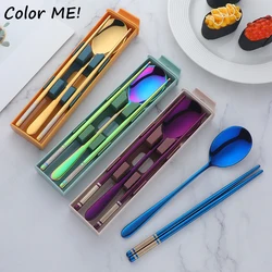 3Pcs Portable Cutlery Set For Outdoor Work Stainless Steel Chopsticks Spoon Camping Travel Cutlery Flatware Set With Case