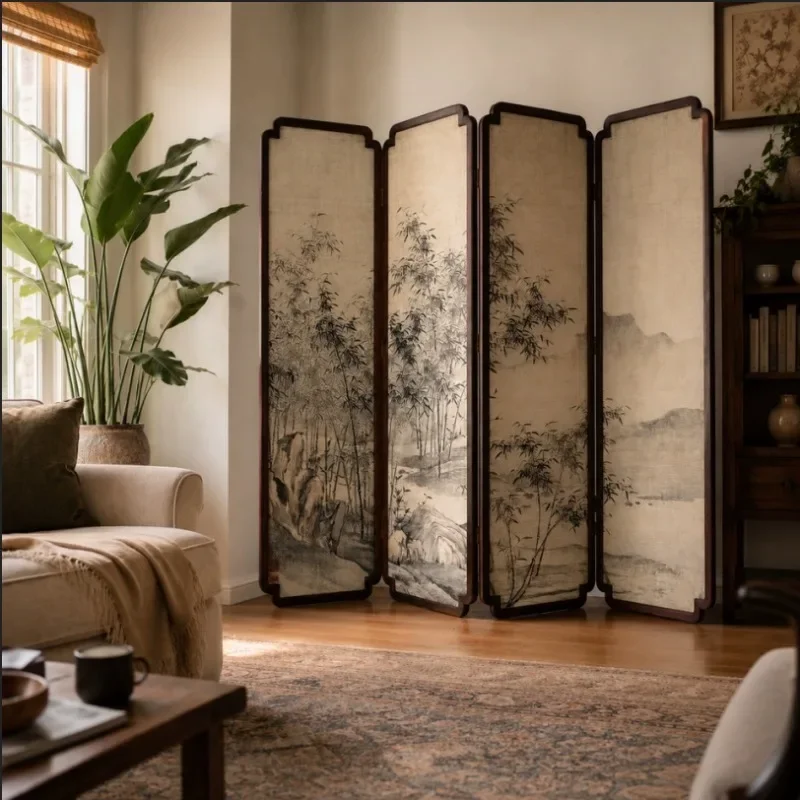 New Chinese Begonia Corner Solid Wood Screen Folding Screen Household Corner Folding Door Porch Partition Living Room Dining Roo