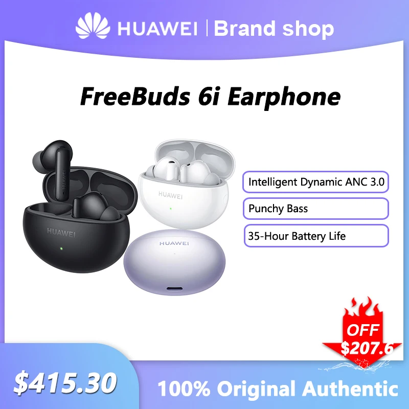 

Huawei FreeBuds 6i Earphone Bluetooth 5.3 Punchy Bass Wireless Headphones Intelligent Dynamic ANC 3.0 Stereo Sport Headset