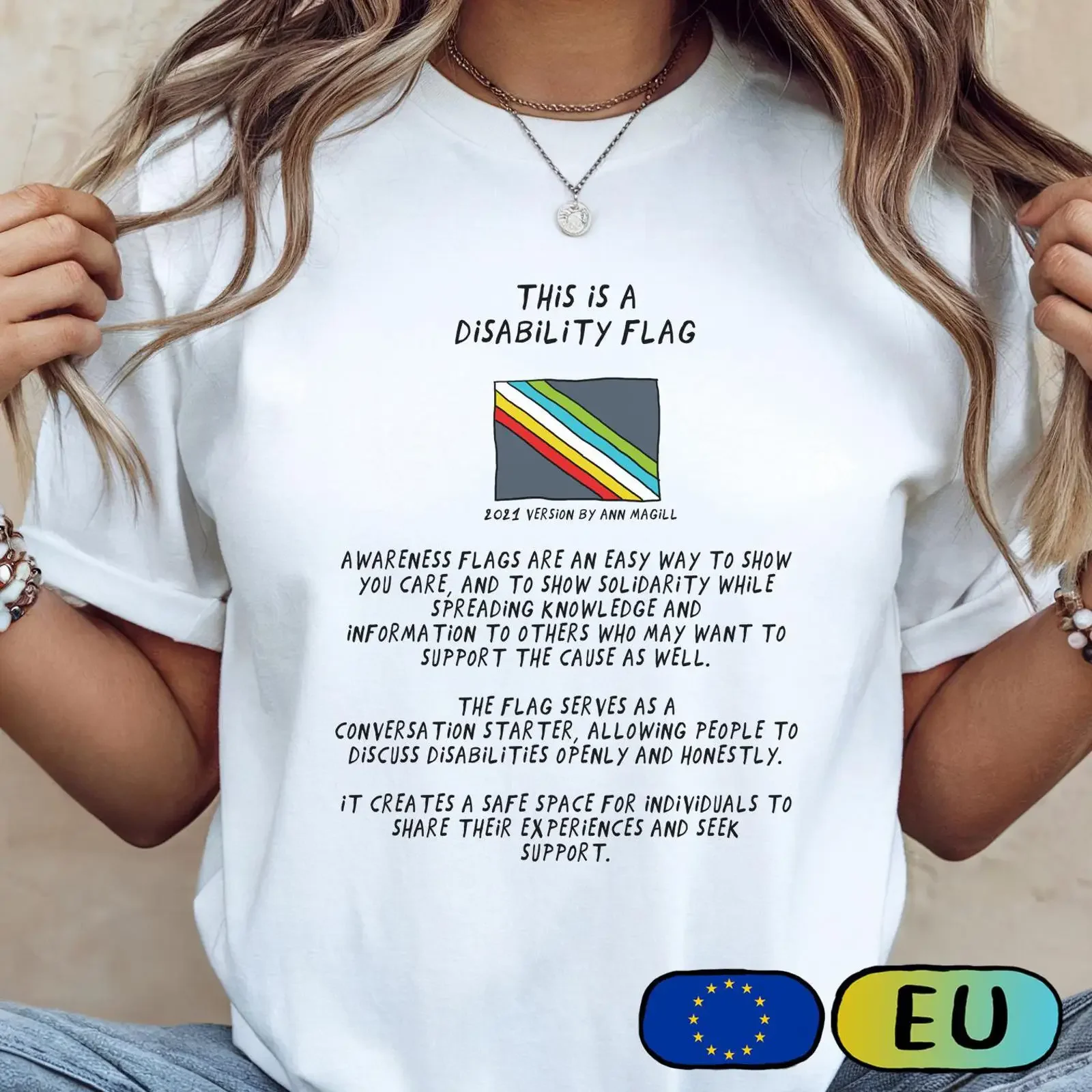Disability Flag Boho T Shirt LGBTQ Statement vintage Washed Casual homme Unisex Slightly designer clothes Soft Breathable